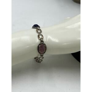 Scarab Multicolor Sterling Silver Bracelet Pinks Purples Fold Over Clasp
